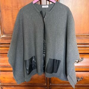 Calvin Klein Charcoal Cape with Black Faux Leather Pockets